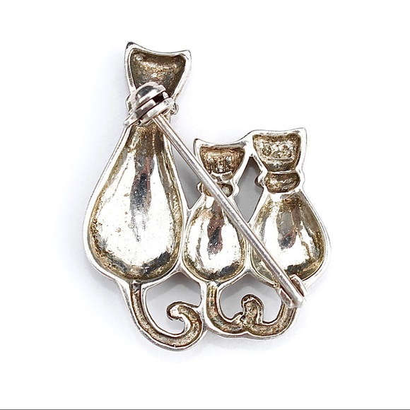 Vintage Cat Trio Marcasite Sterling Silver Brooch - Picture 3 of 5